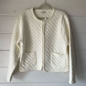 J.Crew Factory Women's Quilted Jacket Size XL‎ Cream Long Sleeve Patch Pockets